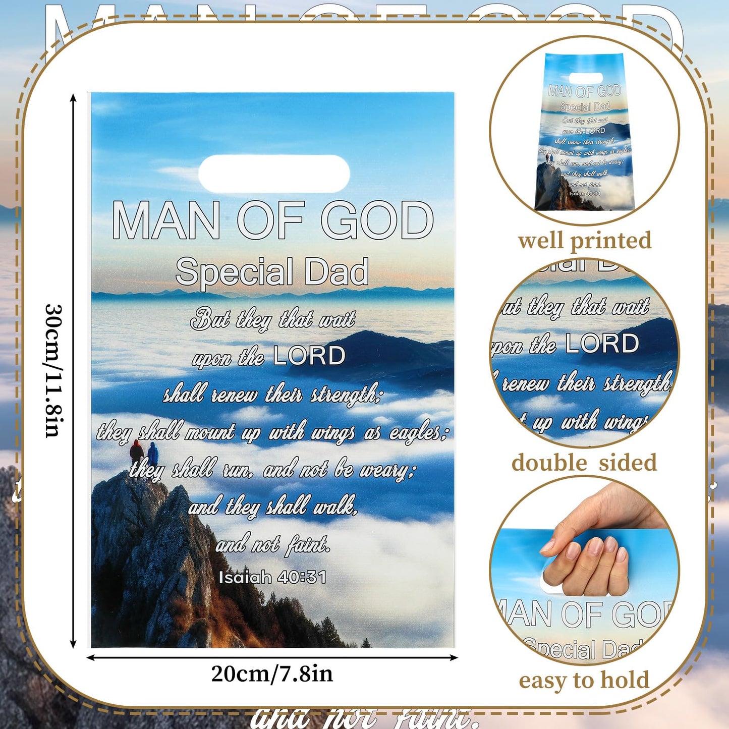 Yinder 50 Pcs Church Gift Bags Bulk Plastic Religious Man of God Welcome Treat Goody Bags with Handles Bible Verse Gifts for Father's Day Father Christmas Church Party Supplies Party Favor Decoration