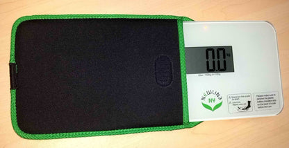 NewlineNY Step On Super Mini Smallest Travel Bathroom Scale with Protection Sleeve: NY-SMS-S001-BG + SBB0638SM-WH Off White
