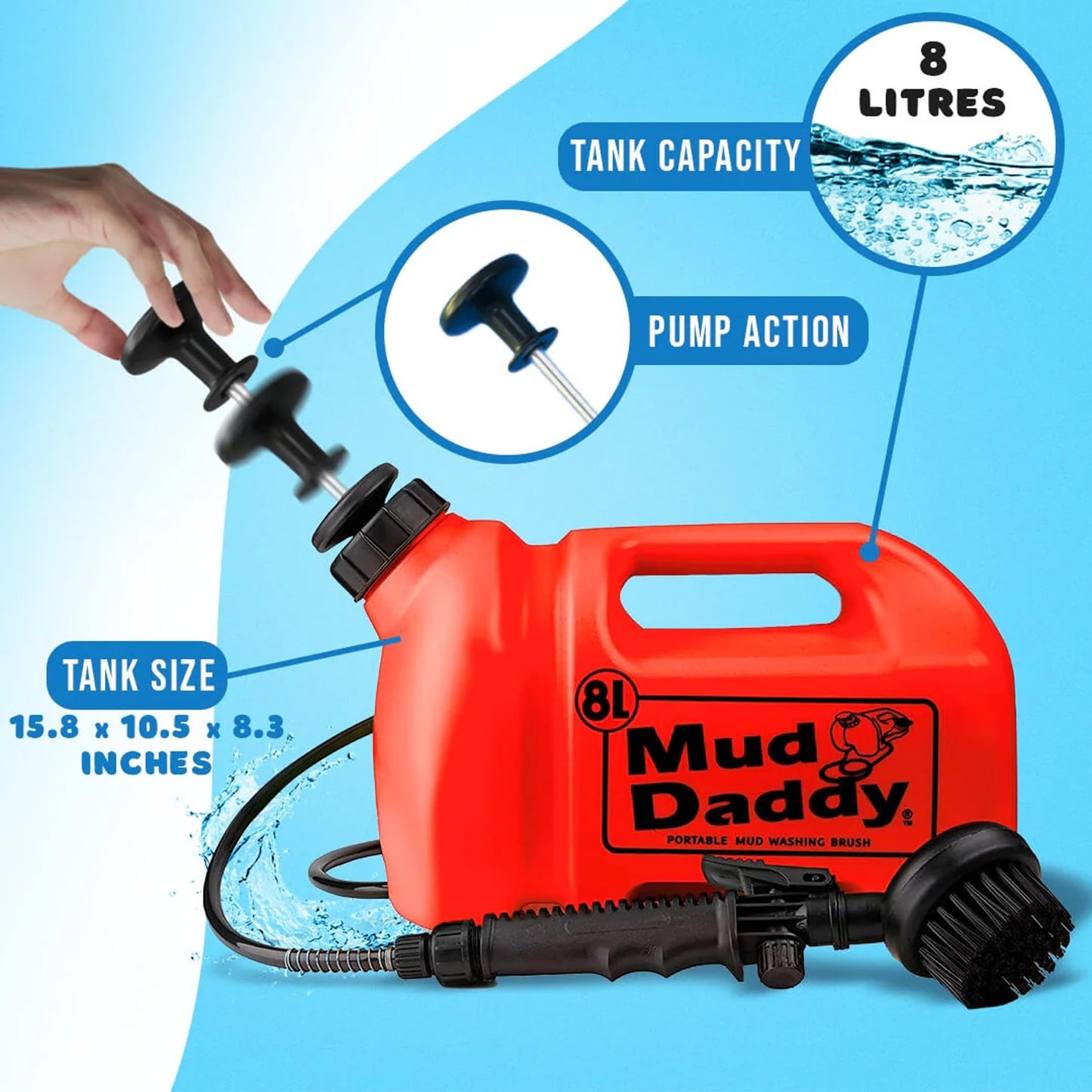 8 Litre Mud Daddy Portable Pet Washing Device | Muddy Walks | Pet Cleaning | Grooming | Red