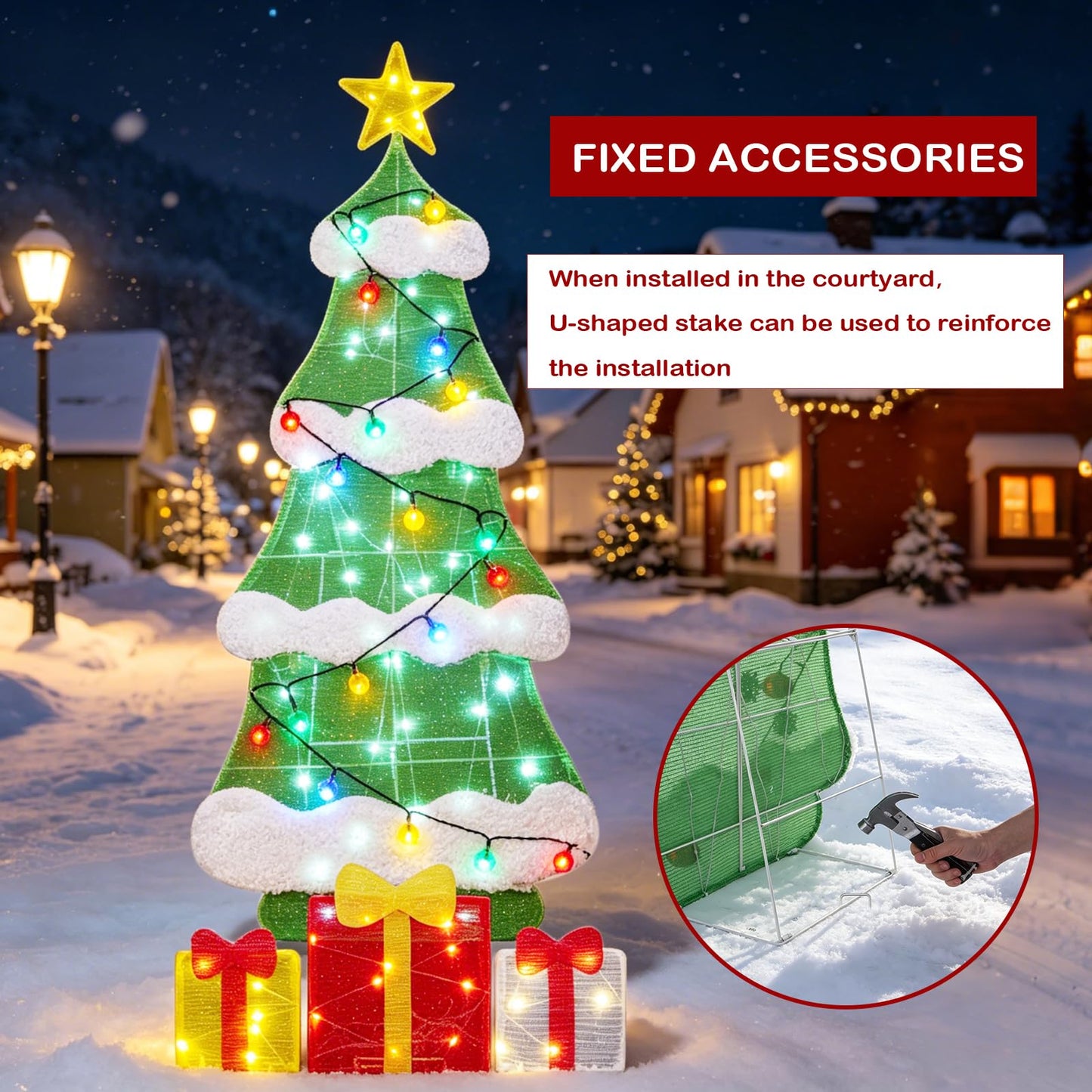 3ft 2D Christmas Tree Outdoor Decorations with 100 Twinkling LED Lights, 8 Light Modes, Large Holiday Yard Ornament for Patio, Lawn, Home （Sphere）