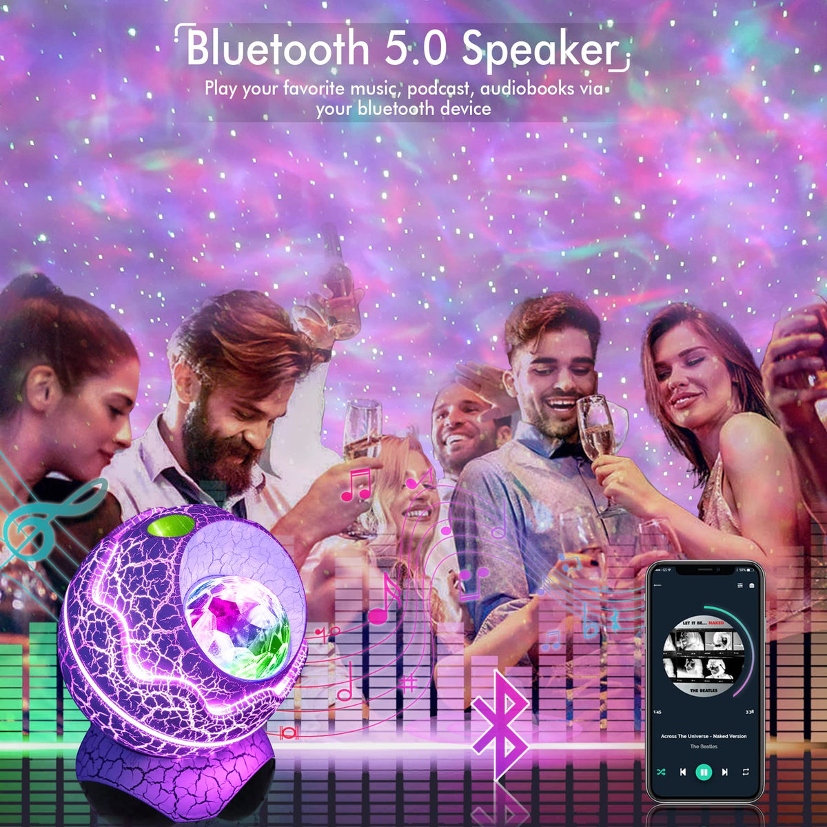 Rossetta Star Projector, Galaxy Projector for Bedroom Nebula Night Light Projector with White Noise, Bluetooth Speaker, Timer and Remote, Kids Room Decor, Birthday, Party, Gifts for Kids Teens Adults