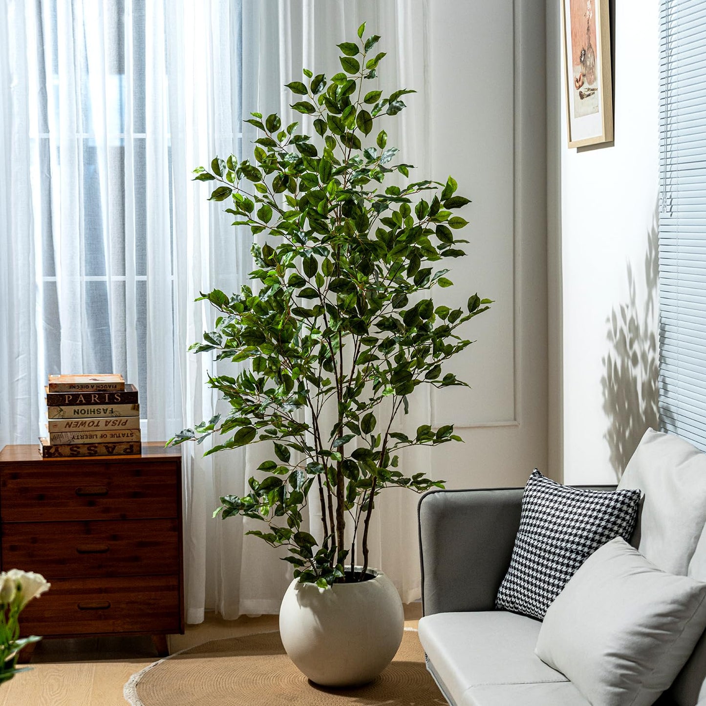 Bailikang Artificial Ficus Tree Indoor 6ft, Large Potted Faux Tree with Realistic Silk Leaves & Trunk for Home Office, Living Room Corner Decor