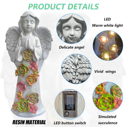 VIOYOUNS Angel Solar Garden Outdoor Statues with Succulent Plants and 6 LED Lights– Outside Solar Garden Decor Figurines -Remembrance & Sympathy Gifts Decorations