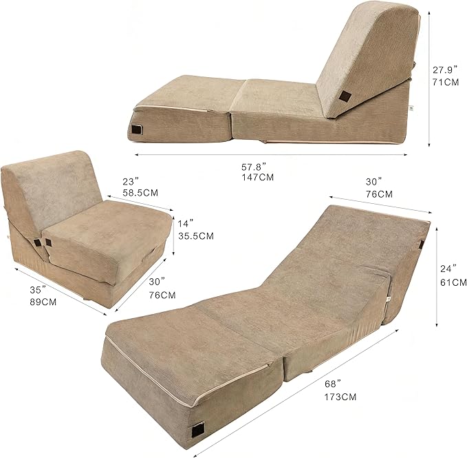 jela Luxury Corduroy Indoor Chaise Lounge, Foldable Sofa Bed Chair