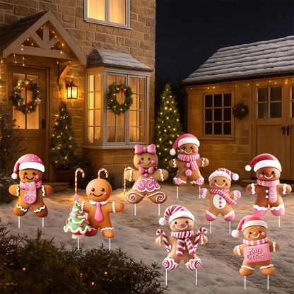 Memorywuu 8 Pcs Christmas Gingerbread Man Yard Signs with Stakes Outdoor 3D Gingerbread House Decoration Xmas Yard Stakes Lawn Signs for Christmas Holiday Pathway Garden Patio Party Favors (Elegant)
