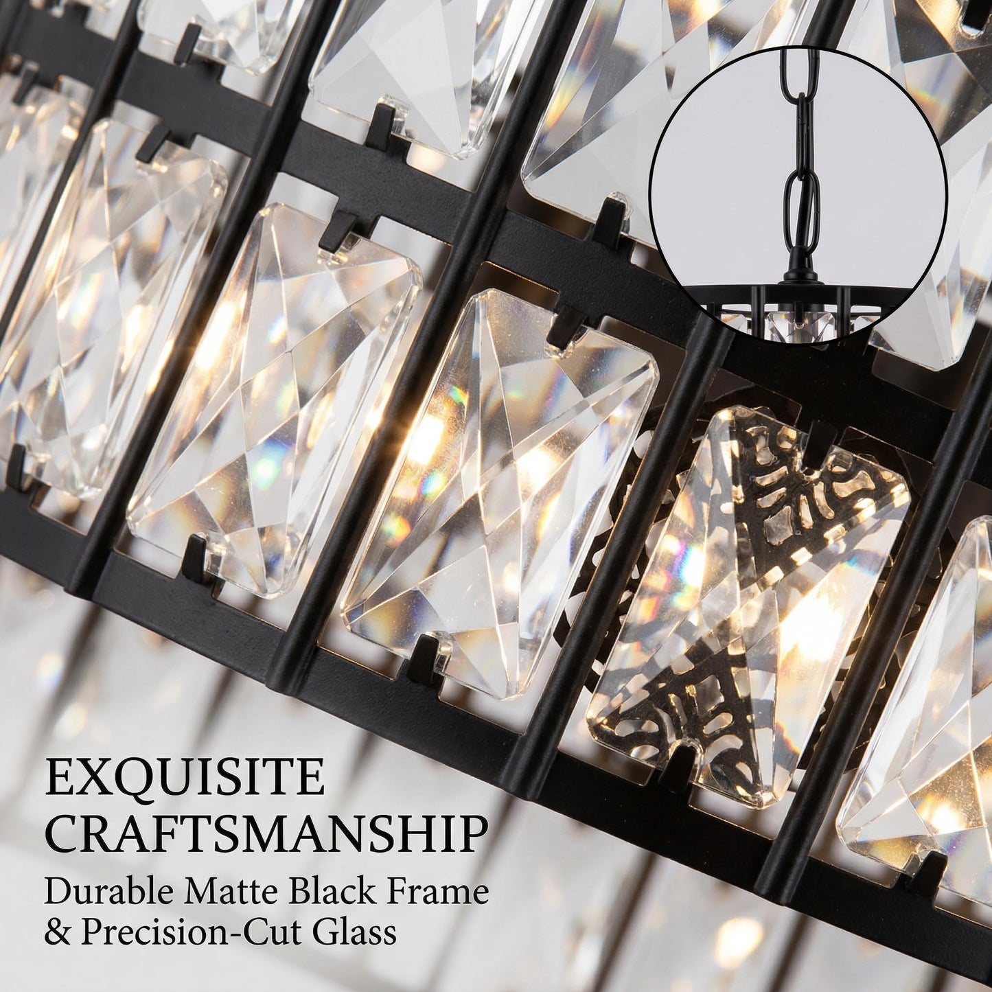 ZorpOrigin Black Crystal Chandelier, 16 Inch 3-Light Dining Room Fixture