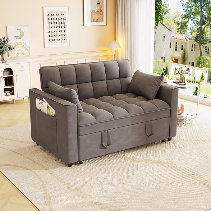 3-in-1 Convertible Sleeper Sofa Bed, 55 inch Small Couch