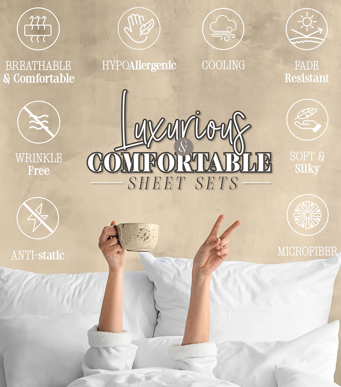 Elegant Comfort Aria 6-Piece Spiral Tie-Dye Microfiber Sheet Set, Soft, Fade and Wrinkle Resistant, Fitted Sheet with Smart Pockets, Queen, Mocha
