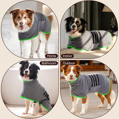 HezzLuv Microfiber Dog Drying Coat – Super Absorbent & Quick-Drying Dog Robe – Adjustable Fit for Medium to Large Dogs – Ideal for Bath, Swim & Wet Walks(Green, XL)