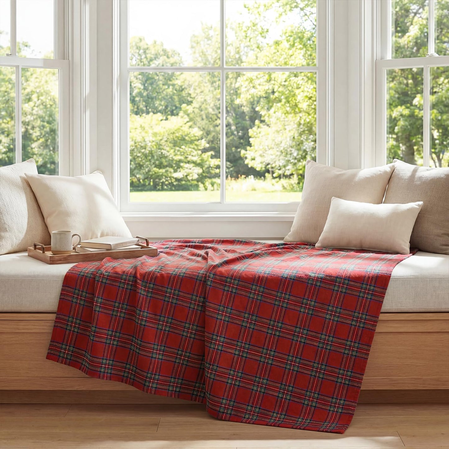Horaldaily Red Green Farmhouse Plaid Spring Decorative Blanket Throw, Christmas Rustic Soft Lightweight Blanket for Couch Sofa Bed Lounging Decoration, Ideal Gifts for Kids Adults Self, 50x60