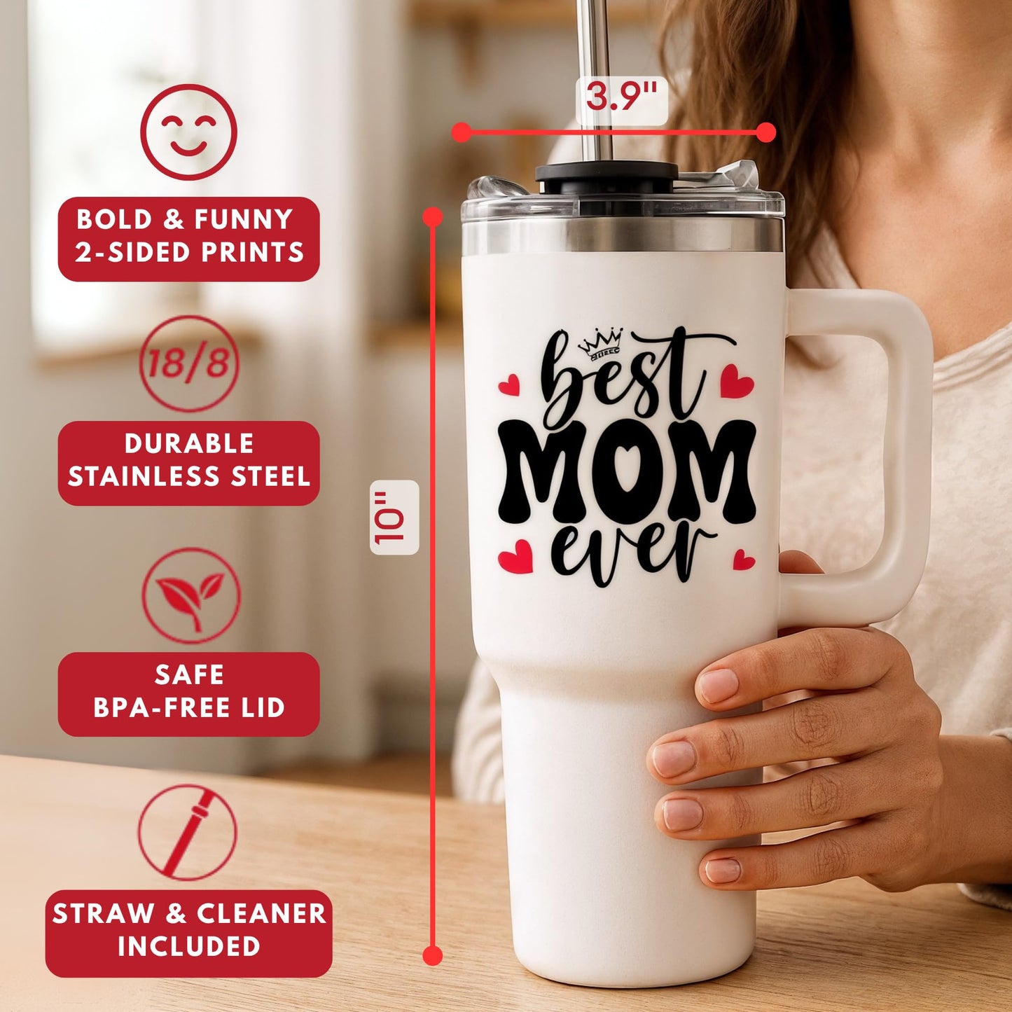 Christmas Gifts For Mom - Best Mom Ever Tumbler With Handle 40oz, Mommy Coffee Mug, Mama Tumblers, Momma Gift Ideas, Funny Birthday Present For Her, Cute Mother Day Gift Tumbler, Mom Cup