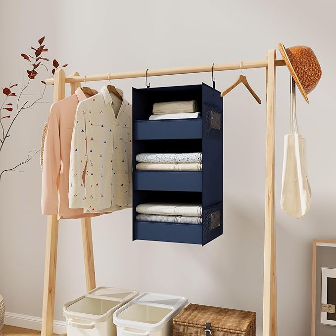 3-Shelf Hanging Closet Organizer and Storage, Foldable Hanging Closet Shelves