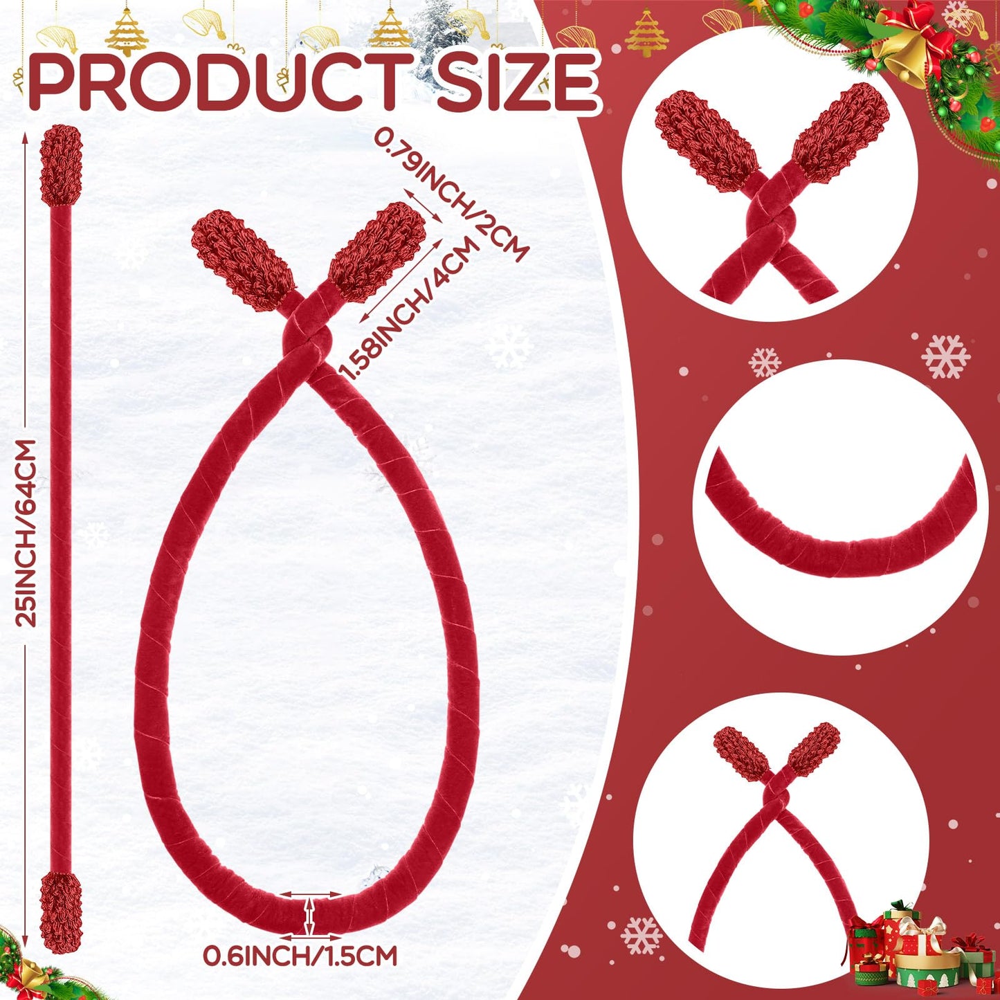 Zhengmy 16 Pcs 25 Inches Christmas Velvet Garland Ties Christmas Decorative Twist Ties for Banister Reusable and Flexible Twist for Xmas Home Decorations Holiday Craft Wrapping(Red)