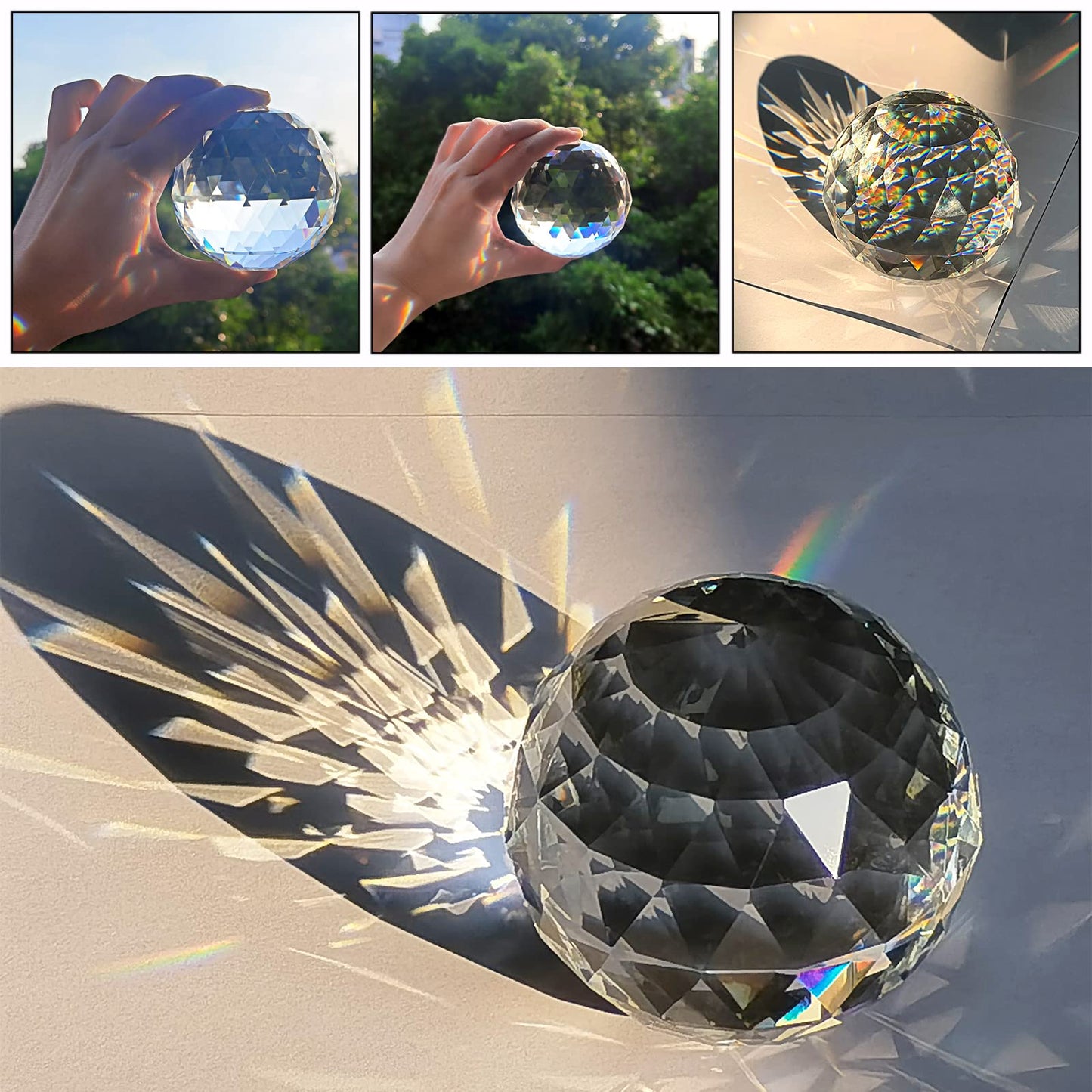 OwnMy 80MM Clear Crystal Suncatcher Ball Sparkle Crystal Suncatcher Prism Rainbow Makers Sphere, Faceted Glass Globe Sphere Paperweight Window Sun Catcher Gazing Ball for Garden Decor