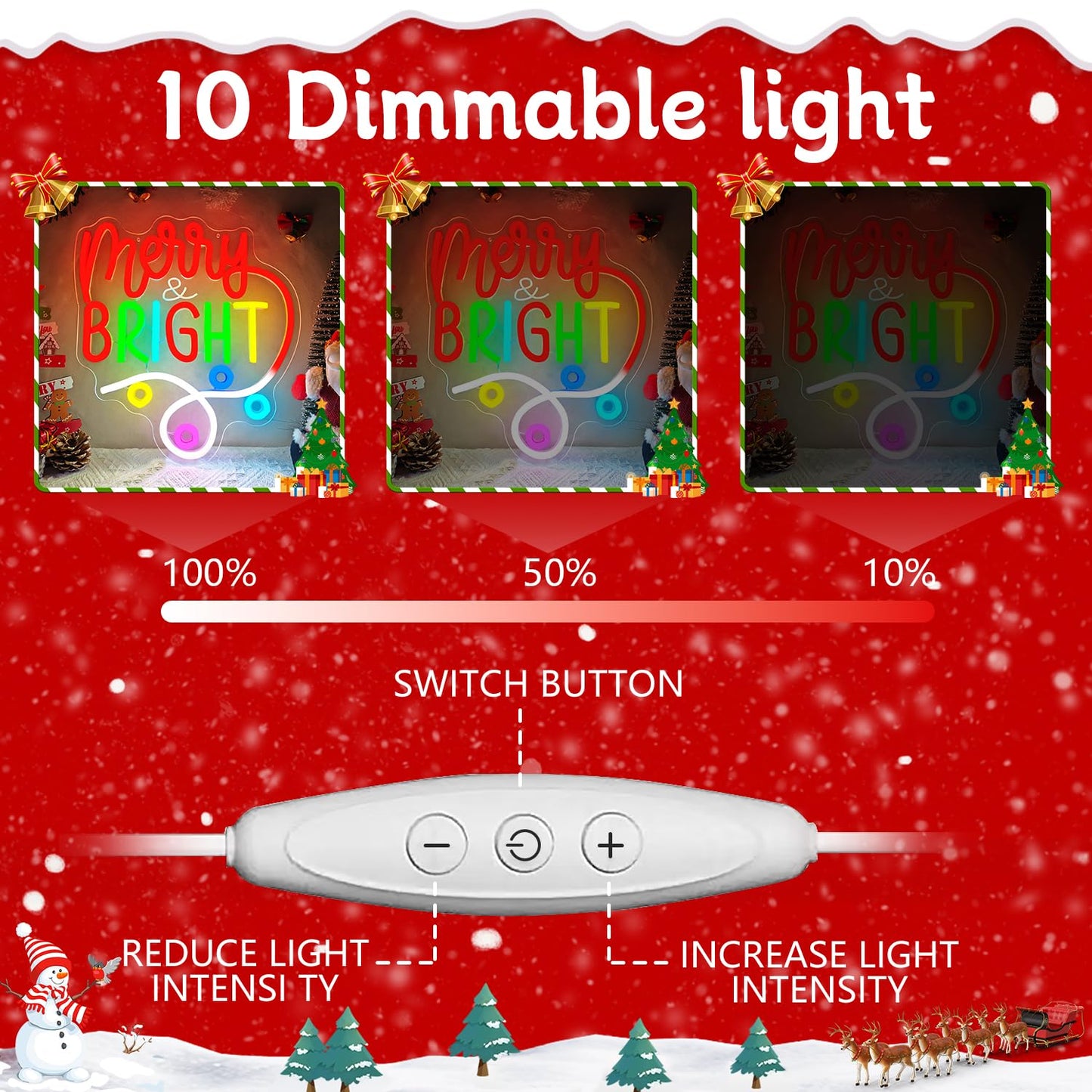 Merry And Bright Christmas Neon Sign for Wall Decor Merry Christmas Neon Light Dimmable Led Bright Chris-tmas Decor Light Up sign for Gifts