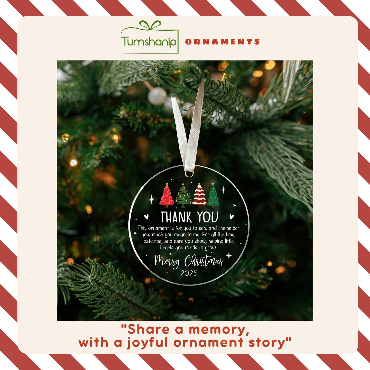 TUMSHANIP Teacher Ornament - Teacher Christmas Ornaments - Teachers Gifts for Women - Teachers Daycare Provider Christmas Ornaments 2025 - Teaching Gifts for Tree - Acrylic Ornament 2025