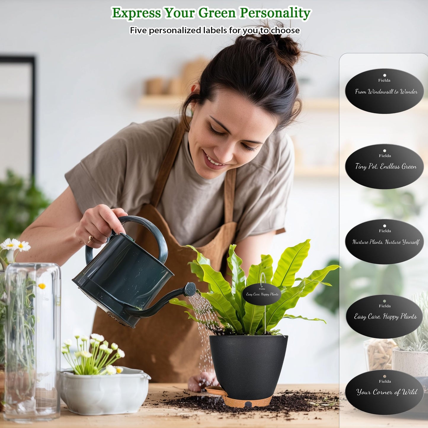 6 Inch Self Watering Pots for Indoor Plants(5-Pack) – Small Plastic Planters with Water Level Window, Drainage Holes & Detachable Trays, Indoor Outdoor Flower Pots for Herbs, Snake,Pothos(Black)