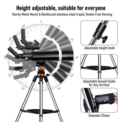Telescope,Galaeyes 90mm Aperture 600mm FL, Telescope for Adults High Powered,Metal AZ & Stainless Steel Tripod, with Phone Adapter and Bag,Aperture 90mm