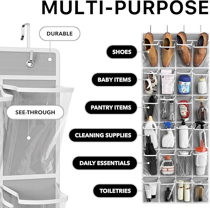 Simple Houseware 24 Pockets Large Clear Pockets Over The Door Hanging Shoe