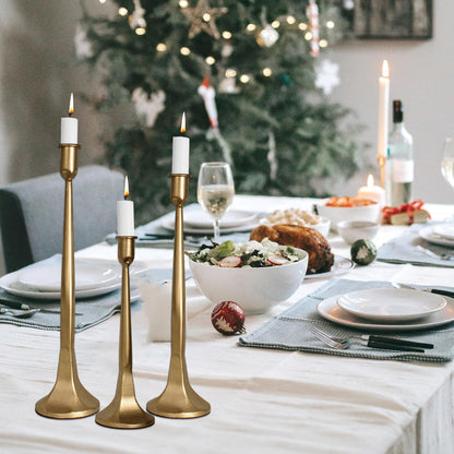 Set of 3 Taper Candle Holders, Cast Iron Candlestick Holders Tall for Wedding, Dining Table, Halloween & Fall Decor, Home Decoration (Gold, 12" 14" 15.5")