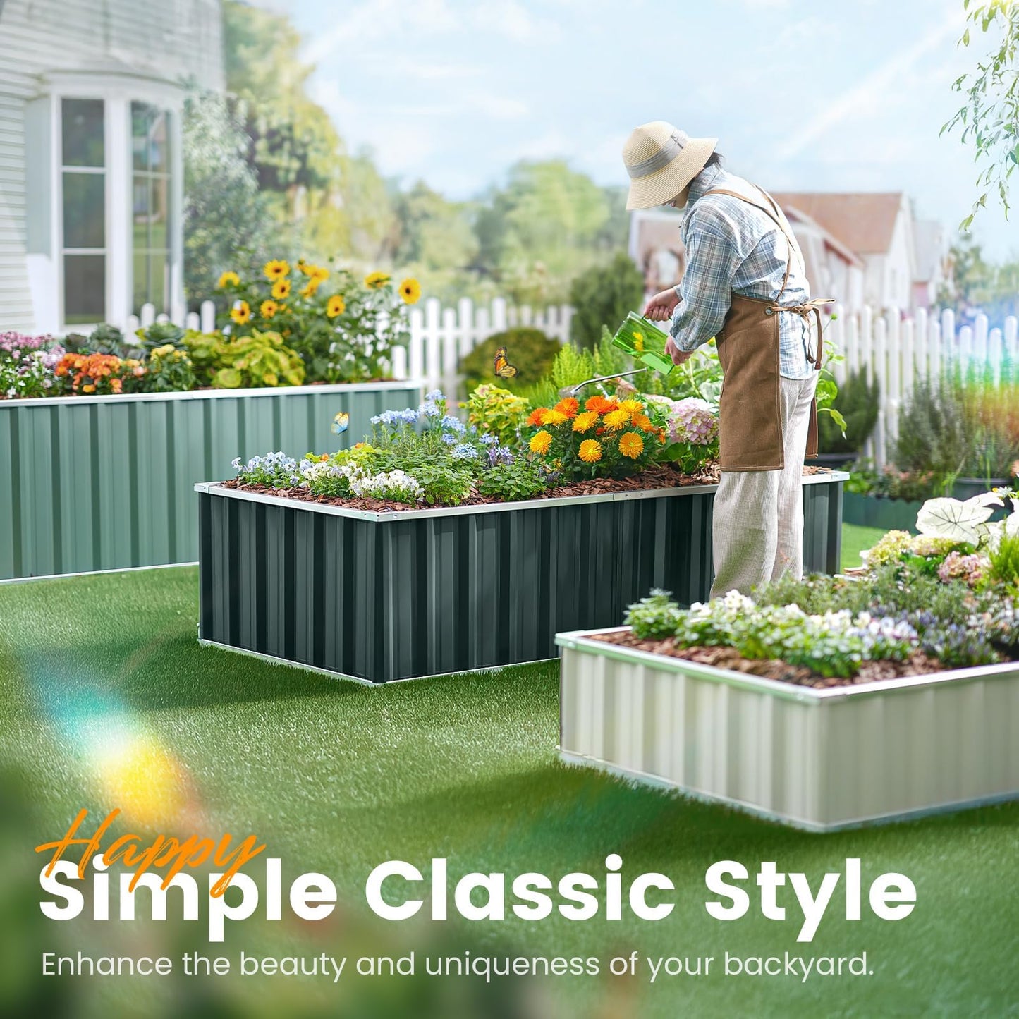 KING BIRD 68" x 36" x 24" Galvanized Raised Garden Bed Outdoor Heightened Steel Metal Planter Box for Deep-Rooted Vegetables, Flowers, Large Raised Bed Kit(Green)