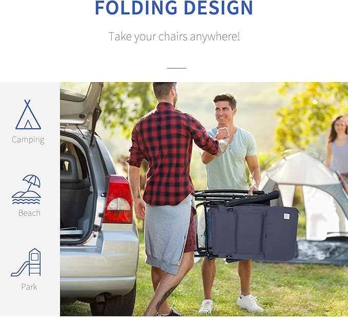 Outsunny Oversized Folding Rocking Camping Chair Set of 2, Padded Outdoor Rockers with High Back and Armrests, Portable Outdoor Patio Chairs with Steel Frame for Garden, Porch, Lawn, Navy Blue