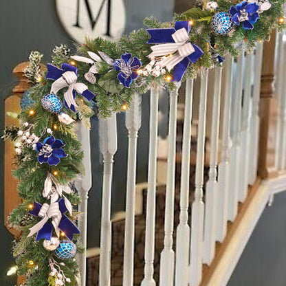 Pre-Lit Christmas Garland for Front Door with 20 LED Lights,6 ft Silver Blue Lighted Christmas Garland for Mantel Fireplace Window Stairs Holiday Decoration with Timer,Magnolia Winter Decor