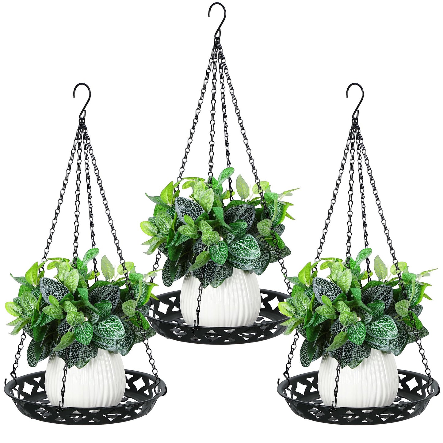 Enhon 3 Pack Plant Hanger, 12 Inch Metal Hanging Planter for Indoor Outdoor Plants, Classy Glossy Black Decorative Hanging Plant Shelf for Window Wall Ceiling Home Decor