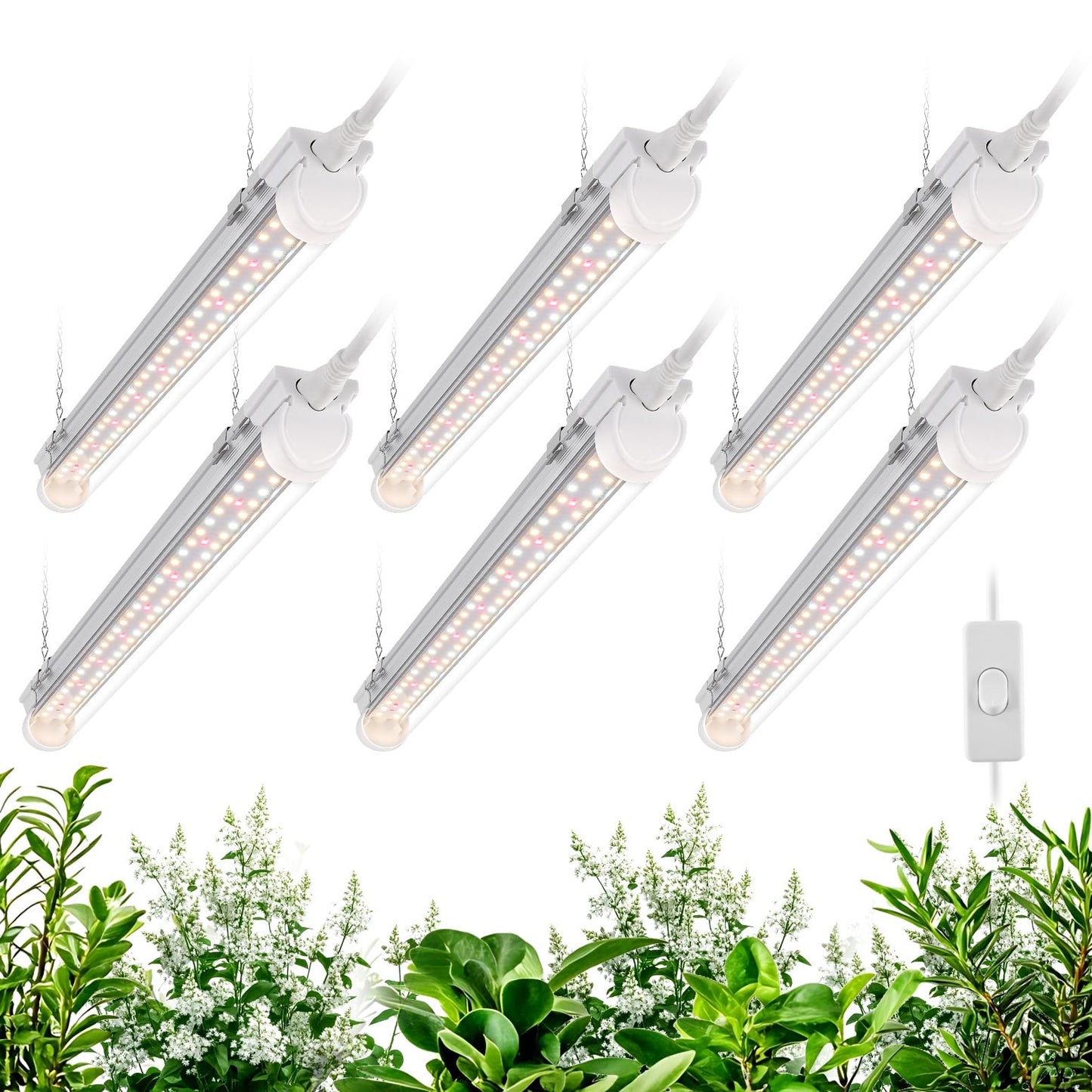 Bstrip T8 Grow Light, 1.4FT 108W (6 x 18W) Plant Lights for Indoor Growing, Full Spectrum with 660nm Red LEDs, 3467K, Ideal for Indoor Plants, Greenhouse, Linkable Design with On/Off Switch, 6-Pack