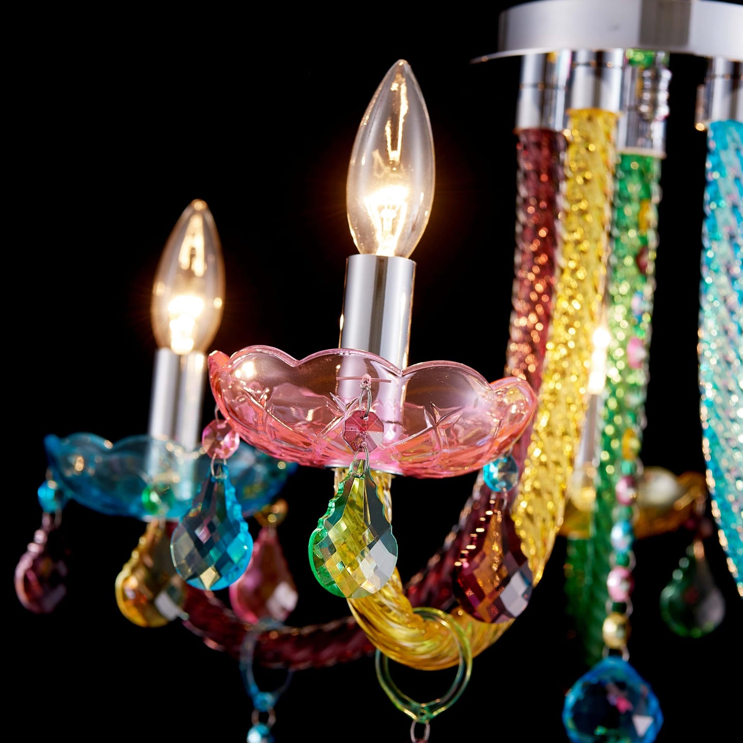 ElegLumi 5-Light Children Candle Chandeliers, Modern Candy Design Flushmount Light Fixture for Bedroom, Dining Room, Kitchen, Bathroom, D22×H16 inch, Clear Rainbow Color Finish & K9 Crystal