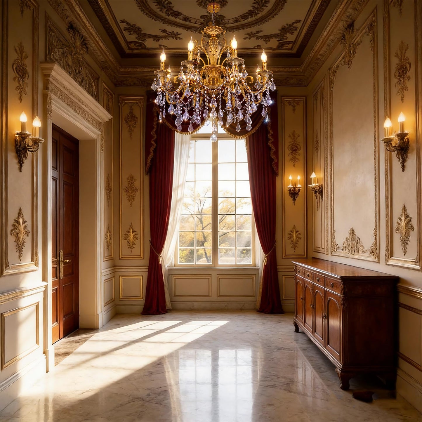 TOCHIC Crystal Chandelier 8 Light Classic Traditional Maria Theresa Chandeliers Large Luxury High Ceiling Pendant Light Fixture for Dining Living Room Bedroom Foyer Staircase Entryway Hallway, Brass