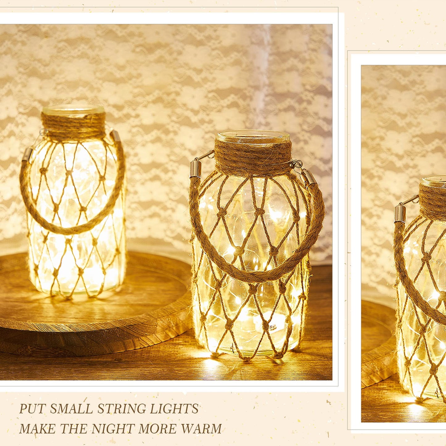 Set of 4 Rope Net Dry Flower Glass Vase 7.9 x 4 Inches Wicker Farmhouse Vase Coastal Decor for Wedding Tables Home Rustic Hanging Mason Jar Rope Wrapping Decorative Bottles Nautical Decor