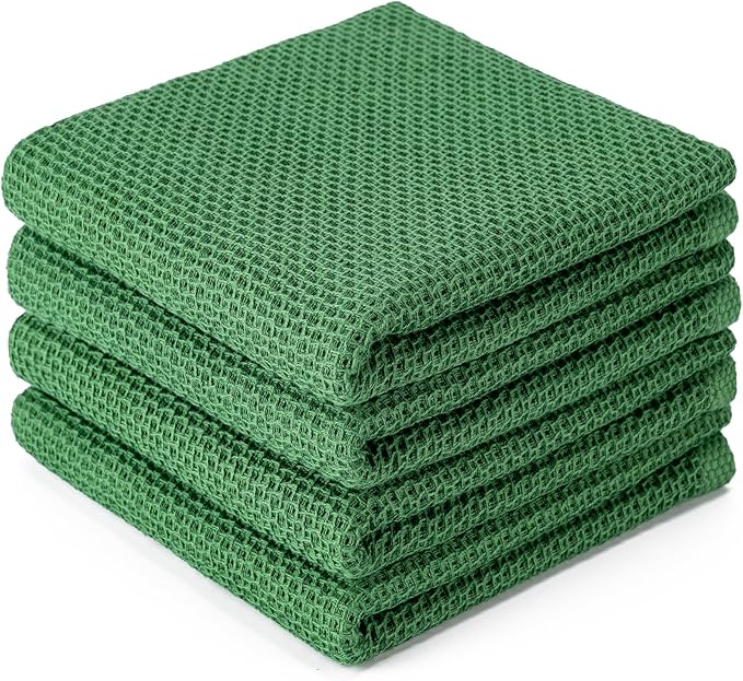BOOMIBOO 4-Pack Dish Towels, 100% Cotton Waffle Weave, Ultra Soft Absorbent