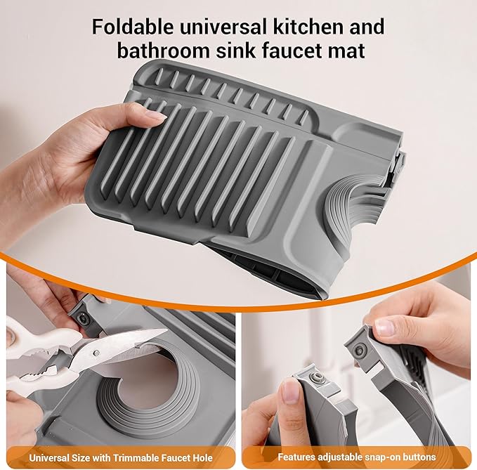 Faucet Mat for Kitchen Sink, 17.7"X5.5" Silicone Sink Splash Guard