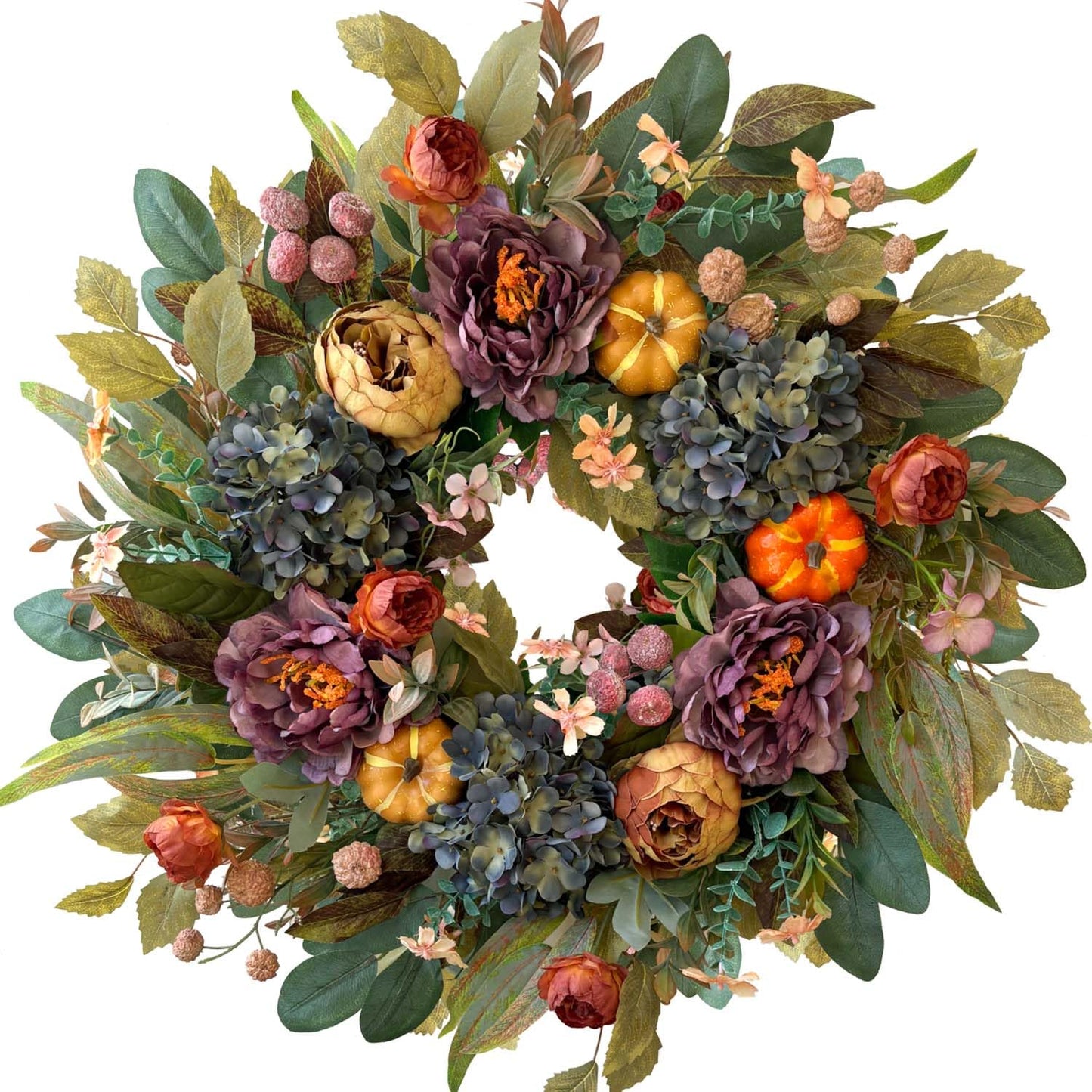 WANNA-CUL 24in Fall Front Door Wreath,Hydrangea Peony Pumpkin Harvest Decor