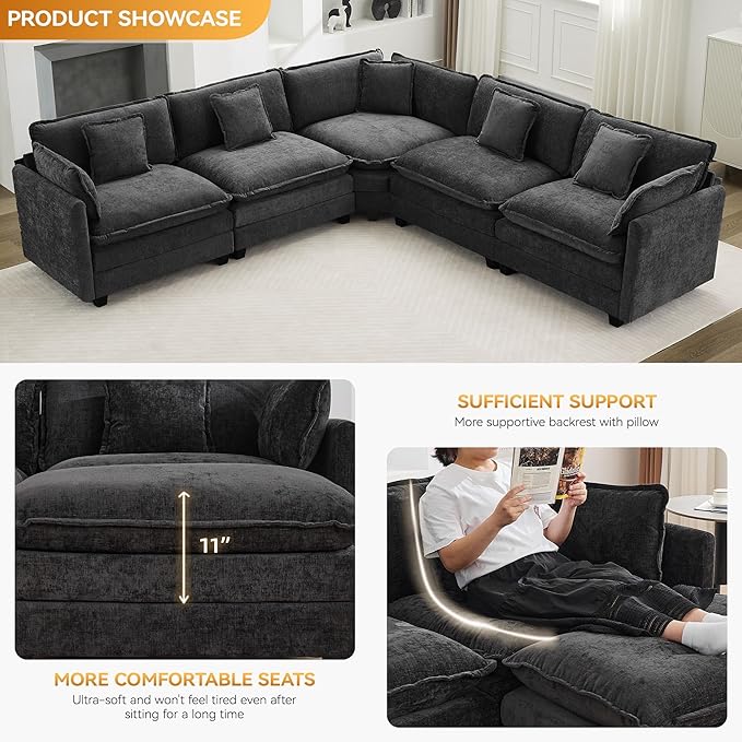 113'' V Shaped Cloud Sectional Sofa, Oversized Deep Seat Couches