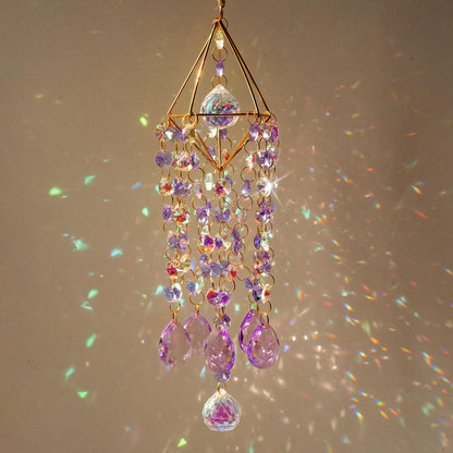 HDCRYSTALGIFTS 21.5inch Crystal Prisms Suncatcher for Window Hanging, Rainbow Maker Crystal Sun Catcher Indoor Window Glass Wind Chimes Home Garden Decor, Purple
