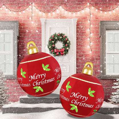 2 Pcs 24 Inch Christmas Giant Inflatable Ornaments Balls Outdoor, PVC large Christmas Hangable Blow Up Ball Decorations for Indoor Yard Porch Lawn (24" Red, 2)