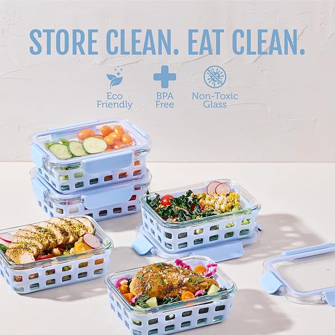 Ello Duraglass 3.4 Cup Meal Prep Sets 10Pc, 5 Pack Set- Glass Food Storage
