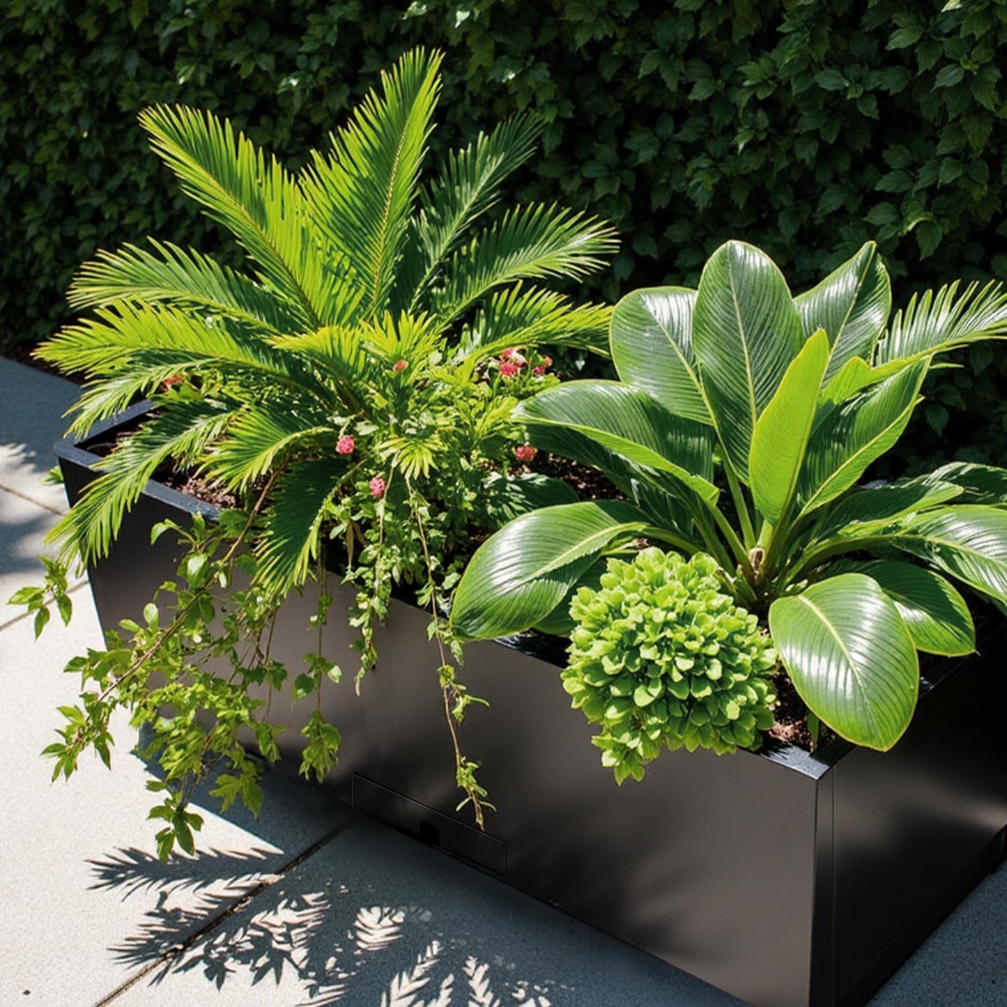 Greens Word Large Galvanized Steel Planter Box for Indoor/Outdoor Use – 36.2" L x15.7 W x12.2 H, Black Powder Coated Heavy-Duty Metal Flower Pot