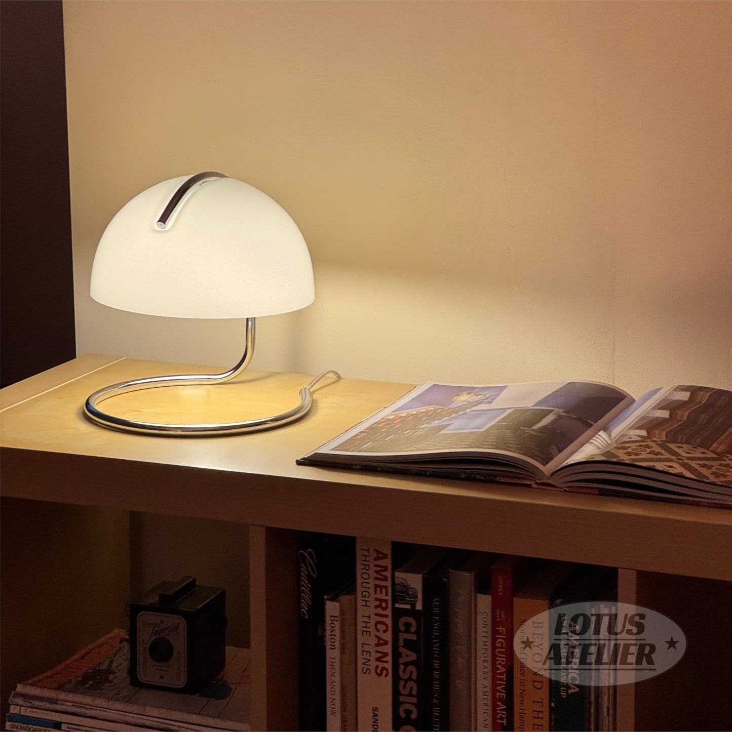 Lotus Atelier Chrome Bauhaus Light | Retro Mushroom Table Lamp for Room Aesthetic Modern Lighting for Bedroom | Mid Century Modern | Cool Retro Living Room Decor & Bedroom Decor (10.5" H x 9.5" W)