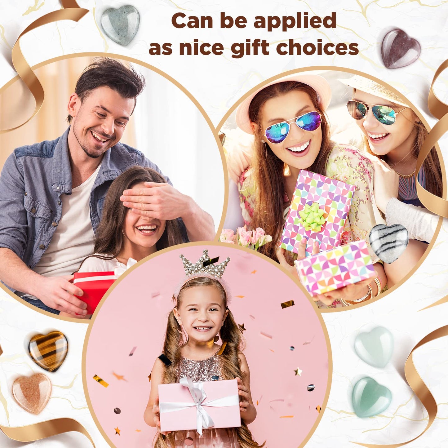Nuenen 24 Pcs Heart Crystals Stones for Healing Bulk 1'' Natural Heart Shaped Rocks Polished Worry Stone Palm Pocket Love Gemstones for Women Men Wedding Meditation Balancing Witchcraft Decoratio
