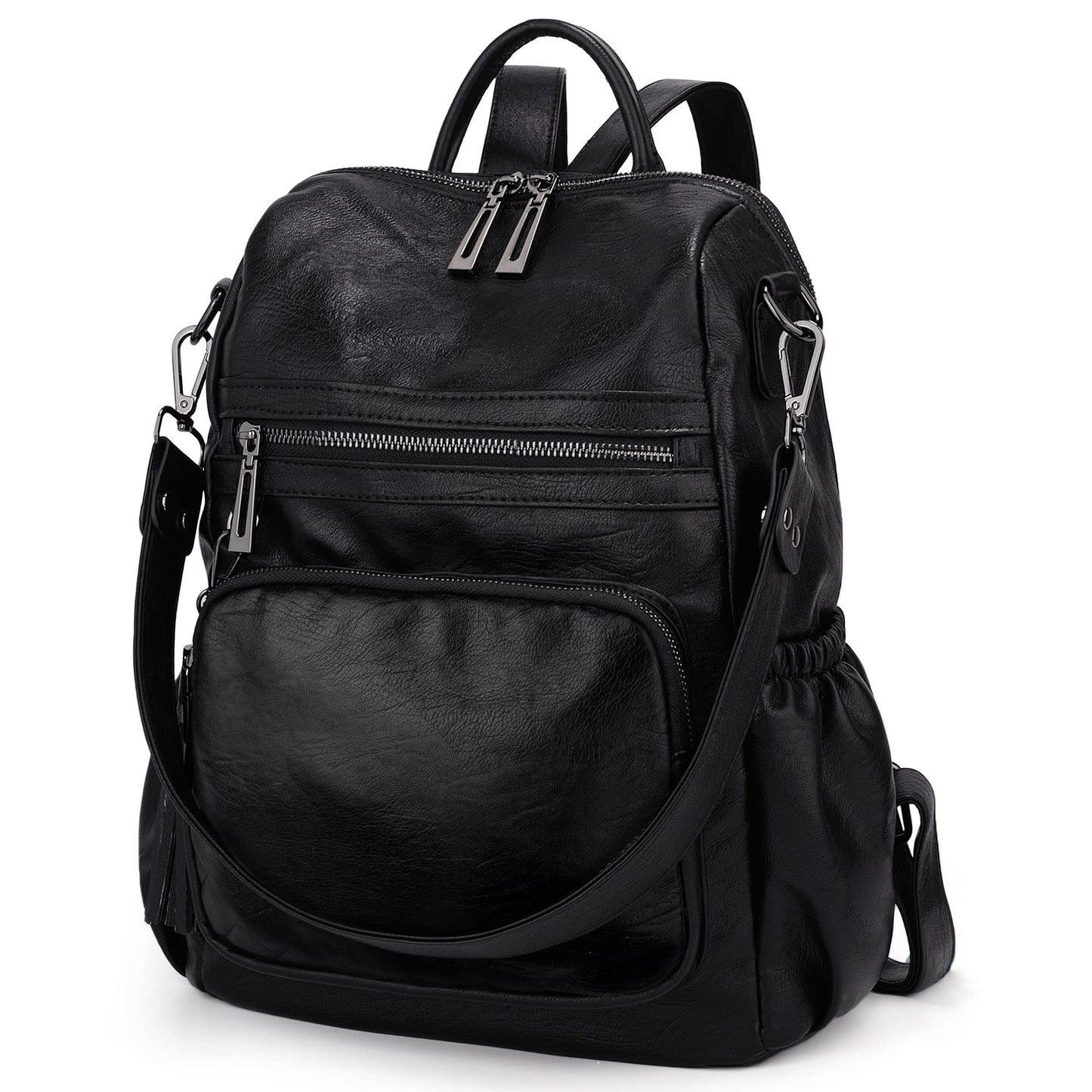 UTO Laptop Backpack Womens Teenage Girls School Bag Ladies Travel Rucksack Multi Compartments Anti Theft Pocket PU Leather Black