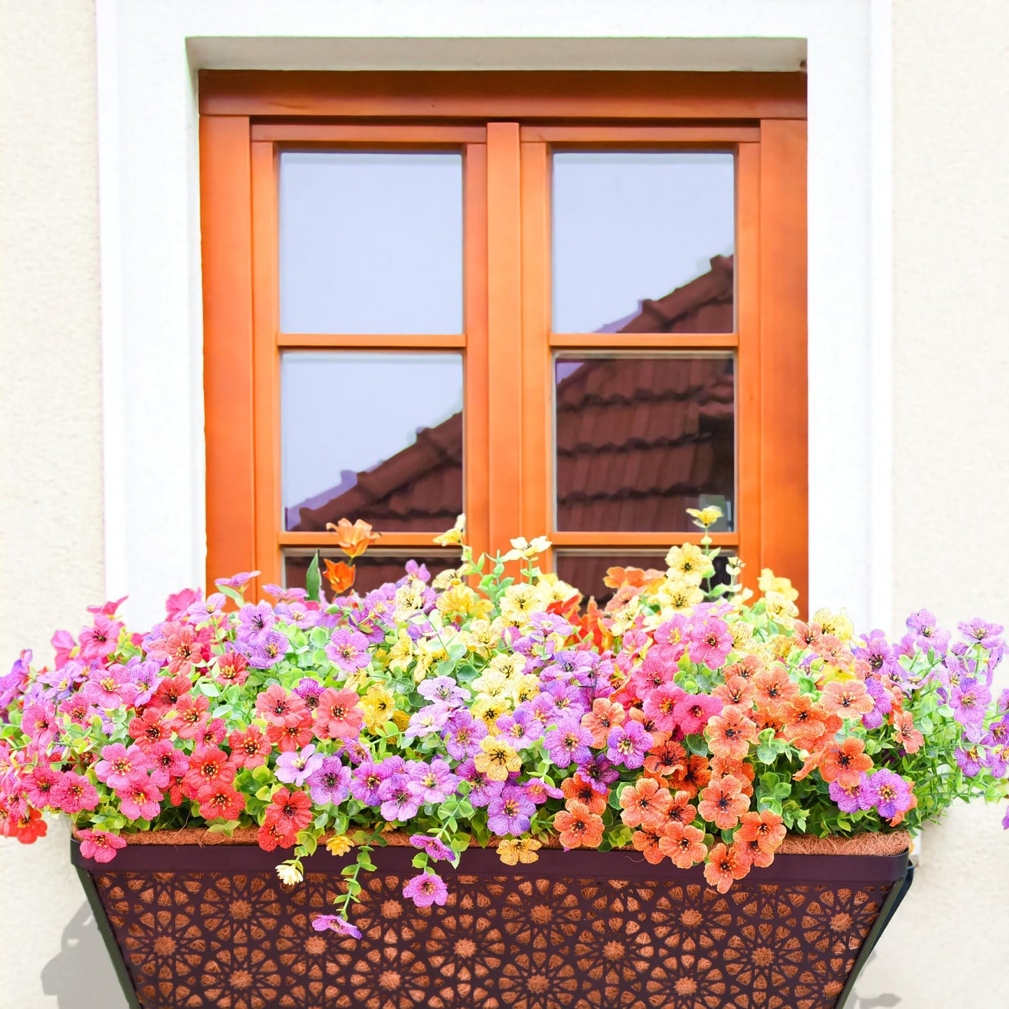EIMQUVW 2 Pack 24" Railing Planter Window Box Deck Balcony Rail Planter Black Metal Flower Basket Horse Trough Planters with Coco Fiber Liner for Porch Fence Patio Outdoor