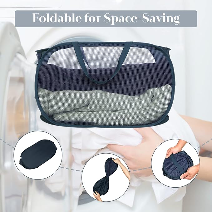 Durable Collapsible Laundry Baskets, Mesh Pop Up Laundry Hamper