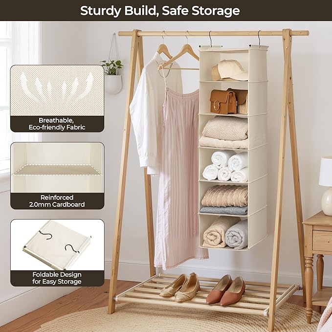 GRANNY SAYS 6 Shelf Hanging Closet Organizers and Storage, Collapsible Closet