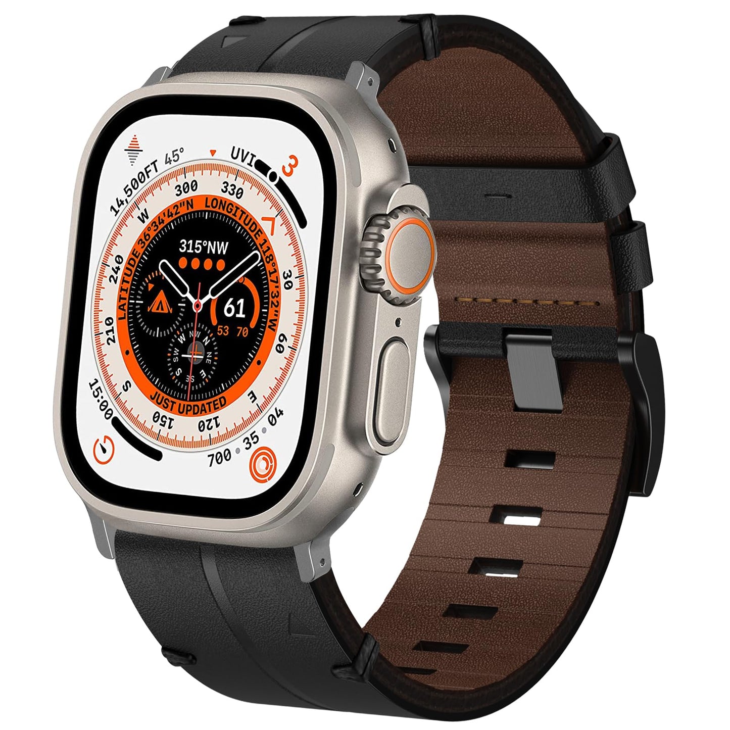 Leather Strap Apple Watch Ultra 49mm, Genuine Leather Wristband Adjustable Bracelet Replacement Strap for Apple Watch SE, iWatch Ultra 2 Ultra Series 9 8 7 6 5 4 3 2 1