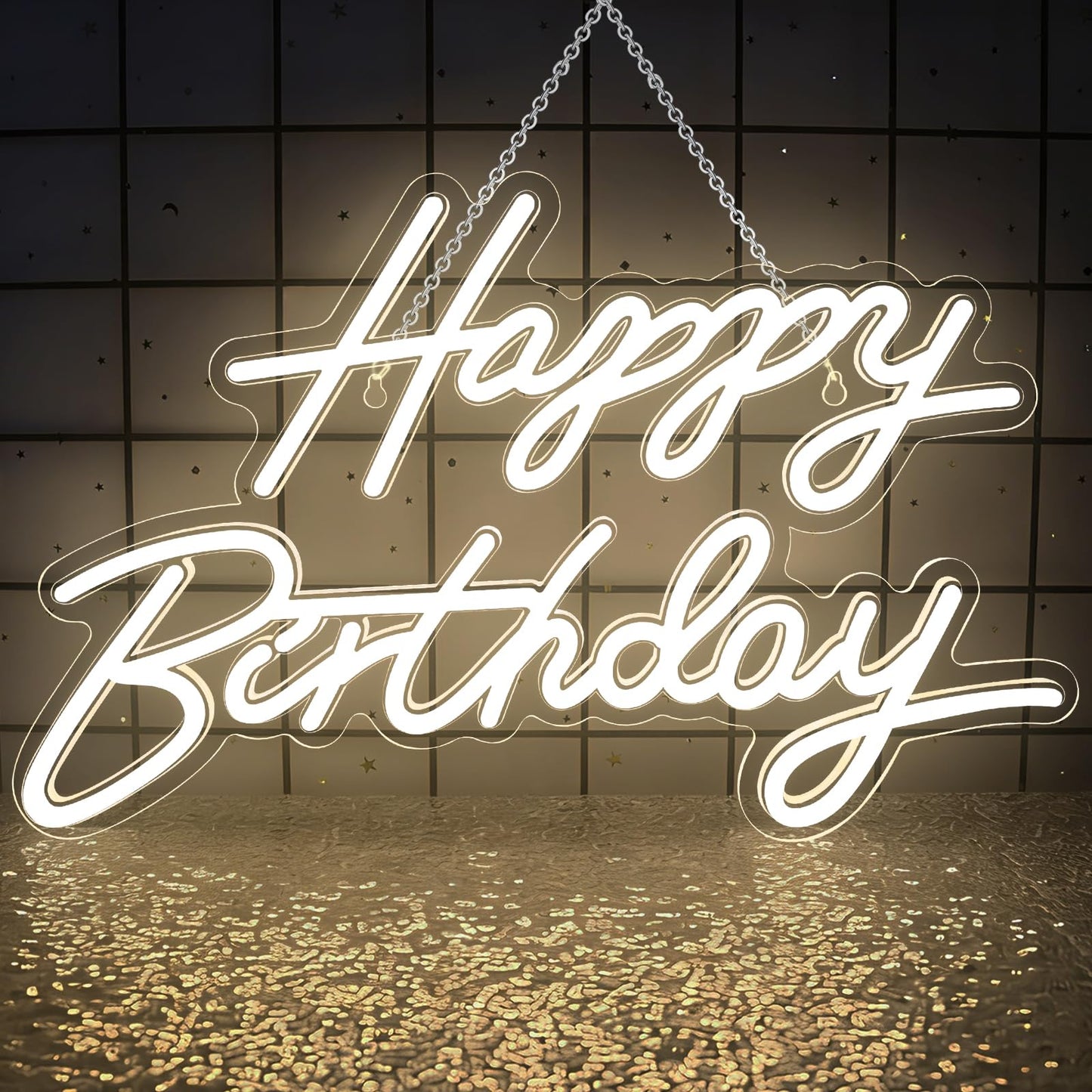 Happy Birthday Neon Sign for Wall Decor, Dimmable LED Birthday Neon Light for Wall Decor Light Up Happy Birthday Led Signs for Backdrop Birthday Any Ages Bday Celebration Decoration, Warm White