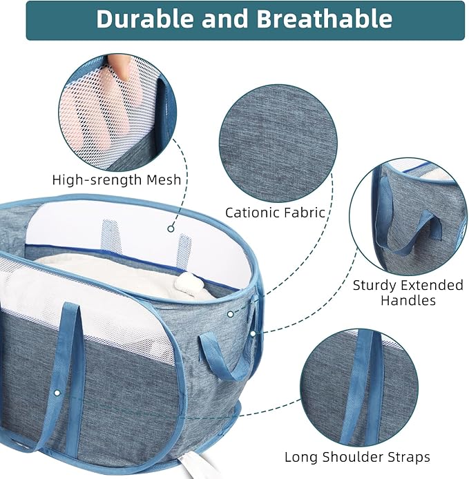 Collapsible Laundry Baskets, Tear Proof Pop Up Laundry Hamper