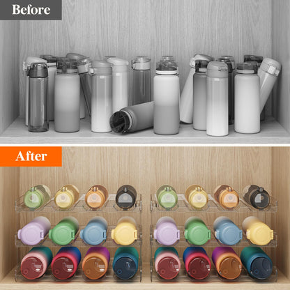 Lifewit Stackable Water Bottle Organizer for Cabinet, Plastic Bottle Holder Fits Bottles & Tumblers up to 3.8" Diameter, Pantry, Countertop & Fridge, 2 Tier Holds 8 Bottles